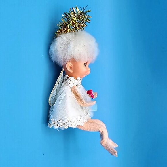 Vintage 1950s Napco Pixie Angel Ballerina Ornament Tulle Wings Gold Halo Japan - Picture 4 of 9